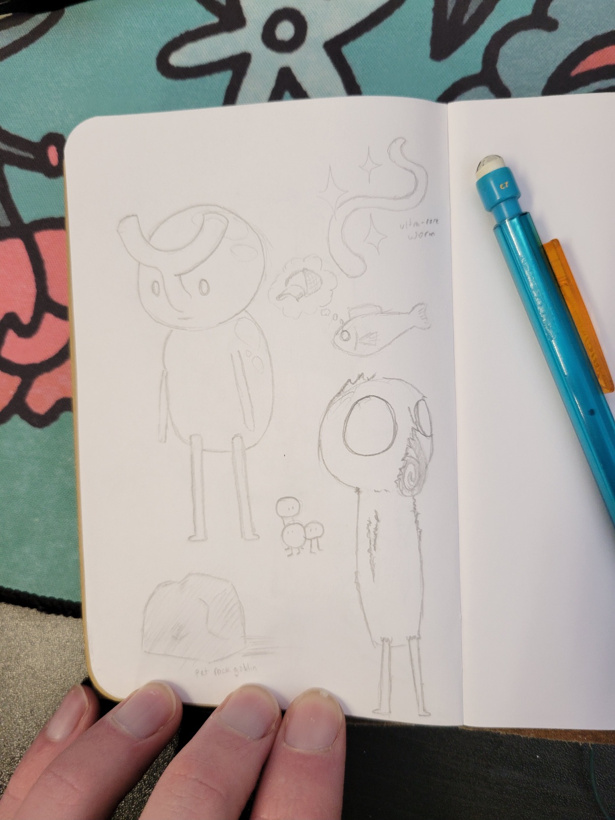 A beetlegoblin, butterflygoblin, an ultra-rare worm, a fish dreaming of trucker hats, and a pet rock goblin