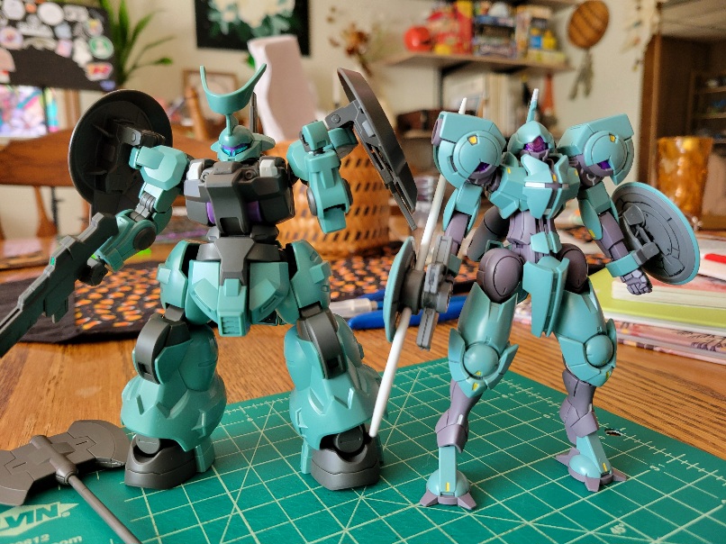 HGWFM Dilanza standing next to HGWFM Heindree; they are both the same color but Dilanza is extremely bulky while Heindree is very slim 